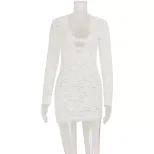 Lace Bodycon Mini Dress Sheer Hollow Out Low Cut Slim Fit Nightclub Party Wear Wholesale Availab