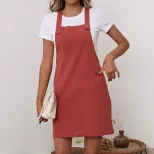 Summer Womens Fashion Red Loose Fit Mini Dress with Straps Trendy Style for Casual Outings Whole