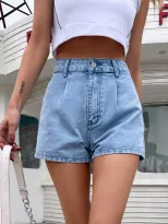 High Waisted Denim Shorts Loose Fit Casual Style Fashionable Design Summer Wear for Women Ready