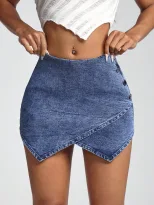 Irregular Hem Sexy Denim Mini Skirt European and American Style High Elasticity Trendy Design Wh