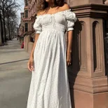 Womens Vintage Polka Dot Midi Dress Elegant Fit and Flare Puff Sleeve Summer Casual Wear