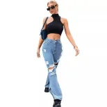 Casual Womens Ripped Denim Jeans Stylish Versatile Streetwear Perfect for Everyday Wear Wholesal