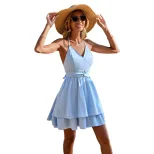 V Neck Halter Dress Slimming Waist Design Double Layer Hem Sexy Style Perfect for Parties and Ni