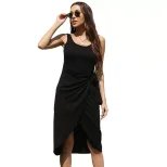 Summer Womens Black Dress Sleeveless Irregular Hem Sexy Design Perfect for Parties and Events Wh