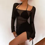 Summer Womens Sheer Mesh Bikini Cover Up Slim Fit Square Neck Fashionable Sexy Perfect for Beach