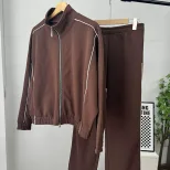 Womens Batwing Sleeve Zip Up Cotton Sweatshirt Set Solid Color Loose Fit Athletic Style Wholesal
