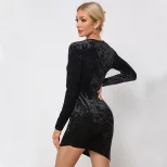 Velvet Mini Party Dress Slim Fit Long Sleeve Elegant Style Spring Summer Collection Wholesale Av