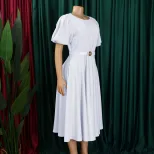 Plus Size Womens Dress Fashionable Puff Sleeve High Waist Flared Skirt Summer Occasion Wholesale