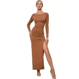 Long Sleeve Bodycon Dress High Waist Round Neck Backless Winter Fashion for Parties Wholesale Av