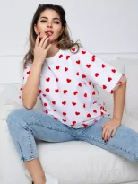 Loose Fit Heart Mesh Patchwork T Shirt Sexy Design Short Sleeve Round Neck Casual Wear for Women