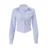 Womens Striped Long Sleeve Polo Cardigan Button Closure Elegant Design Fall Fashion Wholesale Av