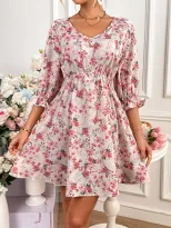 Floral Print Womens Dress Spring Ruffled Trim Tie Waist Color Block Design Casual Wear Wholesale