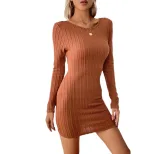 Slim Fit Textured Knit Backless Bodycon Dress Elegant Style for Autumn Winter Wholesale Availabl