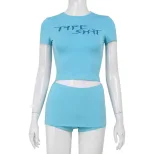 Summer Womens Crop Top and Bodycon Skirt Set American Style Letter Print Slim Fit Trendy Perfect
