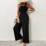 Black Wide Leg Jumpsuit Casual Comfortable Summer Fashion Perfect for Vacation or Everyday Wear Wholesale Availa