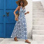 Floral Print Halter Dress Vintage Style Bohemian Vibe Lightweight Fabric Perfect for Summer Vaca