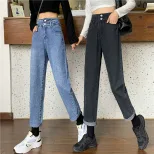 2022春季新款韩版阔腿牛仔裤女高腰直筒显瘦垂感百搭九分裤老爹裤