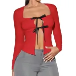 Unique Design Red T Shirt Spring Summer Style Sexy Fit Comfortable Fabric Womens Casual Wear Who