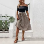 Color Block Off Shoulder Short Sleeve Dress Casual Sexy Vacation Style Available for Wholesale