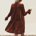 Elegant Long Sleeve Velvet Dress Solid Color Versatile Design Perfect for Parties Wholesale Avai