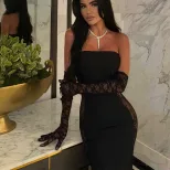 Bodycon Lace Panel Maxi Dress Strapless Sheer Sexy Elegant Perfect for Parties and Night Out Who