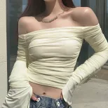 Layered Mesh Top Sweet Off Shoulder Design Ruffled Flared Long Sleeves Autumn Winter Fashion Who