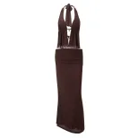 Halter Neck Cutout Top and High Waist Bodycon Skirt Set Sexy Design Spring Collection Womens Fas
