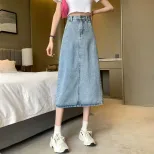 开叉半身裙女2022夏季新款潮气质复古高腰显瘦中长款牛仔裙a字裙