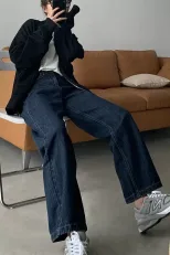 2023春秋新款高腰阔腿牛仔裤女宽松显瘦复古休闲BF老爹直筒拖地裤