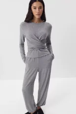 Womens Soft Modal Two Piece Set Casual Tie Waist Top and Cuffed Pants Spring and Autumn Fashion