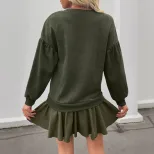 Long Sleeve Casual Vintage Hoodie Dress in Army Green for Women Comfortable Fit ready to ship