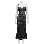 Deep V Neck Lace Bodycon Dress Sexy Slim Fit Solid Color Spaghetti Straps Perfect for Parties an