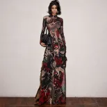Fashionable Womens Long Sleeve Top Semi High Neck Animal Print High Slit Design Spring Collectio