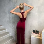 Summer Velvet Bodycon Maxi Dress Solid Color Halter Neck Slim Fit Sexy Style Perfect for Parties