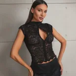Lace Sheer Button Up Top Slim Fit Elegant Design Sexy Style Perfect for Evening Wear Wholesale A