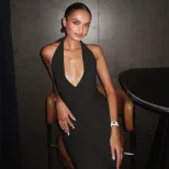 Womens Summer Elegant V Neck Halter Dress Slim Fit Solid Color Backless Design Perfect for Parti