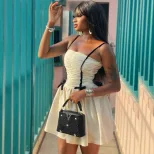 Black and White Color Block A Line Dress Ruffled Strapless Fashionable Minimalist Style Perfect