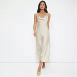 Satin Maxi Dress Glossy Finish Spaghetti Straps Elegant Design Perfect for Parties and Gathering