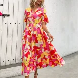 Abstract Print Ruffled Sleeve Cardigan Dress Vibrant Romantic Casual Style Perfect for Spring Su