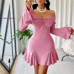 Off Shoulder Short Party Dress Bell Sleeves Sexy Fit Spring Summer Style Wholesale Available