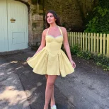Summer Womens Dress Fashionable Sexy Square Neck Backless Waist Defined Casual or Evening Wear W