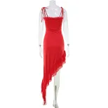 Elegant Solid Color Asymmetrical Ruffle Hem Cami Dress Slim Fit Fashionable Style Perfect for Su