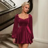 Womens Burgundy High Waisted Dress French Style Spring Summer Party Event Wholesale Available