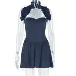 Fashionable Womens Backless Halter Mini Dress Sexy Trendy Sleeveless Street Style Perfect for Pa