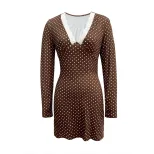 V Neck Lace Trim Polka Dot Bodycon Mini Dress Long Sleeve Spring Summer Style Wholesale Availabl
