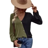 Womens Color Block Long Sleeve T Shirt Loose Fit Pocket Design Casual Style Perfect for Everyday