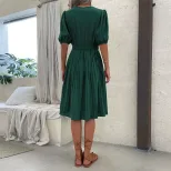 Summer Green Ruched Dress V Neck Tie Detail Fashionable Design Perfect for Casual Outings Wholes