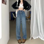 高腰阔腿牛仔裤女2023春季新款学生小众直筒宽松垂感显瘦拖地长裤