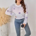Loose Fit Round Neck Gradient Floral Sweater Soft Warm Stylish Perfect for Autumn and Winter Who