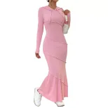 Womens Hooded Long Sleeve Fishtail Dress Slim Fit Casual Style Elegant Design Autumn Winter Coll